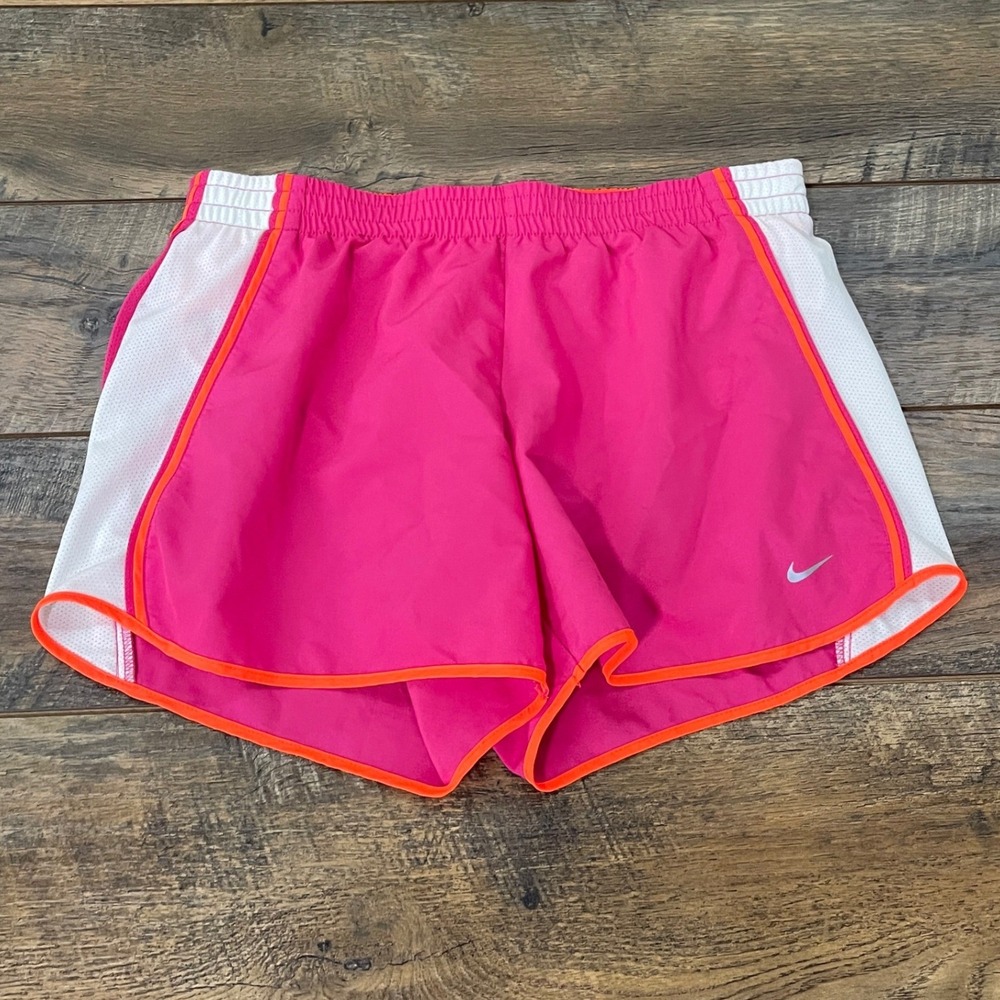 Nike Dri-FIT Tempo Running Shorts Pink Orange White Mesh Womens M Active Gorp